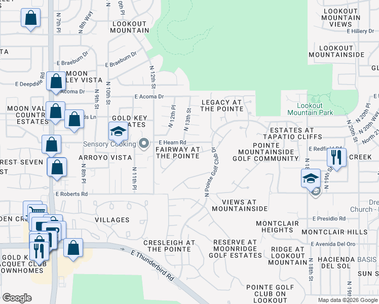 map of restaurants, bars, coffee shops, grocery stores, and more near 1321 East Sheena Drive in Phoenix