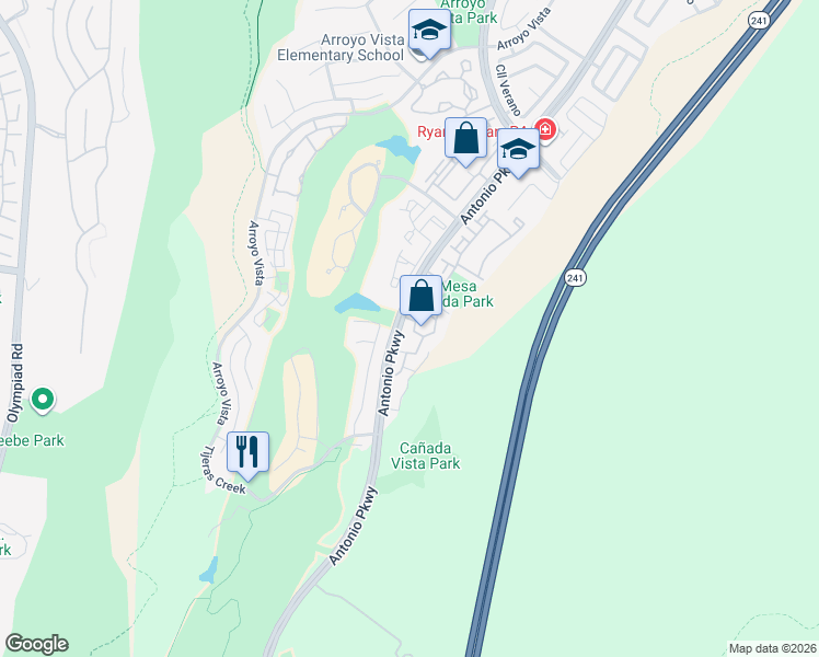 map of restaurants, bars, coffee shops, grocery stores, and more near 2 Vía Entrada in Rancho Santa Margarita