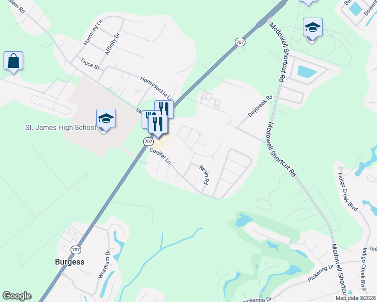 map of restaurants, bars, coffee shops, grocery stores, and more near 2002 Acacia Lane in Murrells Inlet