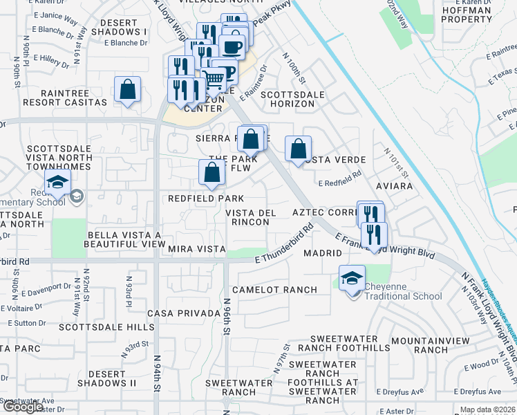 map of restaurants, bars, coffee shops, grocery stores, and more near 9725 East Winchcomb Drive in Scottsdale
