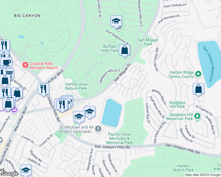 map of restaurants, bars, coffee shops, grocery stores, and more near 1905 Yacht Maria in Newport Beach