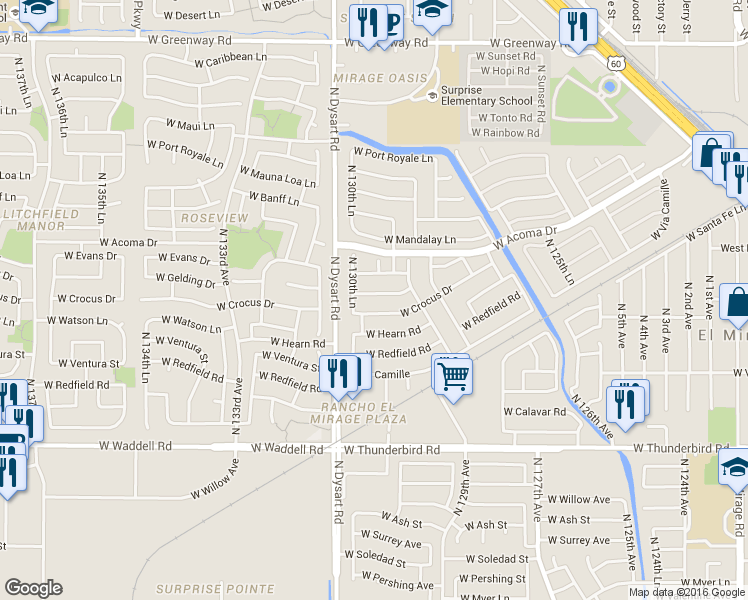 map of restaurants, bars, coffee shops, grocery stores, and more near 13041 West Evans Drive in El Mirage