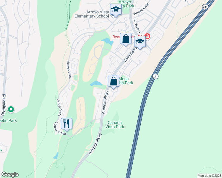 map of restaurants, bars, coffee shops, grocery stores, and more near 2 Vía Entrada in Rancho Santa Margarita