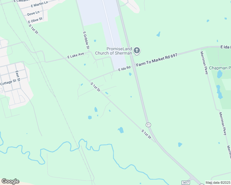 map of restaurants, bars, coffee shops, grocery stores, and more near 2617 South 1st Street in Sherman