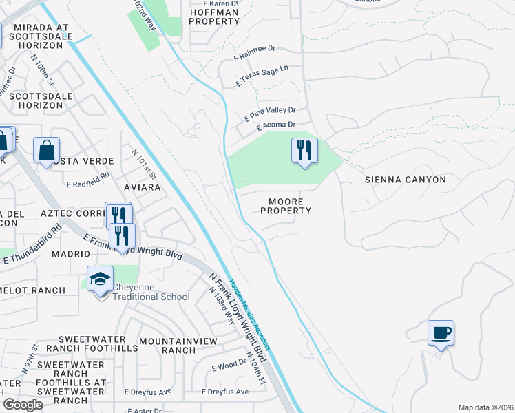 map of restaurants, bars, coffee shops, grocery stores, and more near 10455 East Sheena Drive in Scottsdale