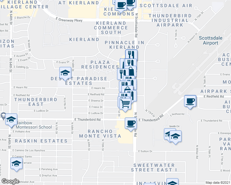 map of restaurants, bars, coffee shops, grocery stores, and more near 7064 East Hearn Road in Scottsdale