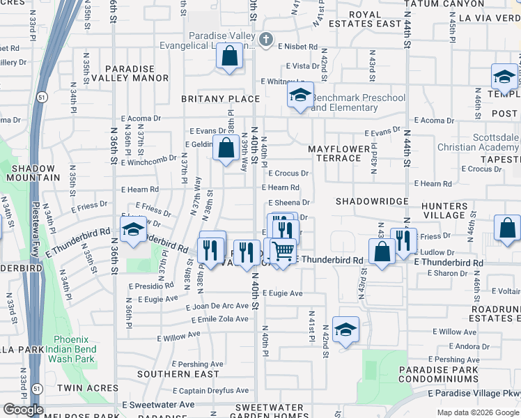 map of restaurants, bars, coffee shops, grocery stores, and more near in Phoenix