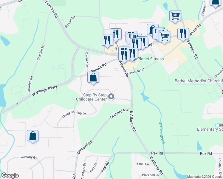 map of restaurants, bars, coffee shops, grocery stores, and more near 25 Citation Court in Ellenwood