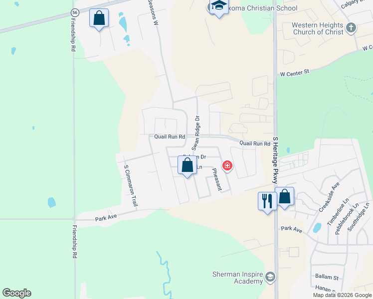 map of restaurants, bars, coffee shops, grocery stores, and more near 1005 Blue Jay Lane in Sherman