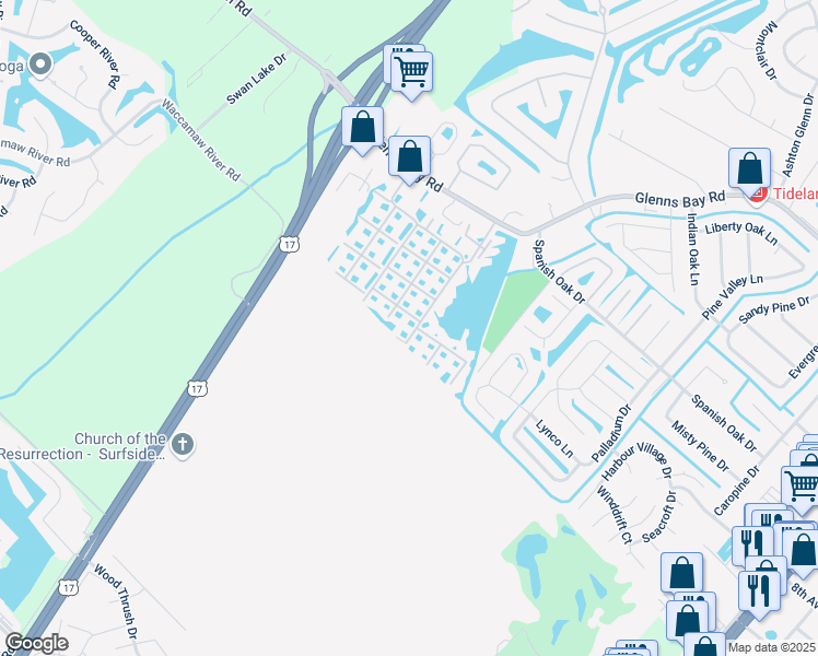 map of restaurants, bars, coffee shops, grocery stores, and more near 2226 Clearwater Drive in Surfside Beach