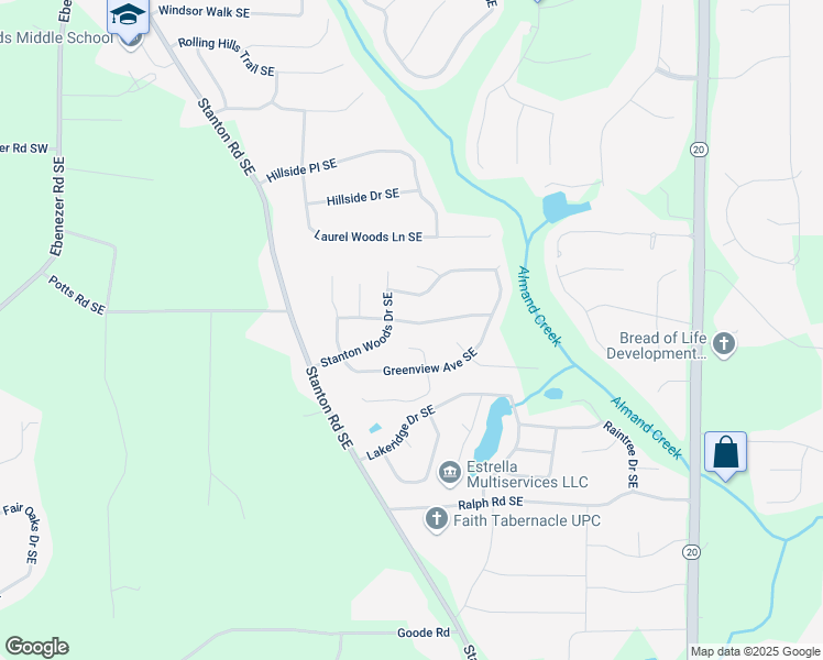 map of restaurants, bars, coffee shops, grocery stores, and more near 618 Almand Branch Road Southeast in Conyers