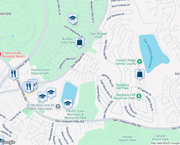 map of restaurants, bars, coffee shops, grocery stores, and more near 1923 Yacht Colinia in Newport Beach