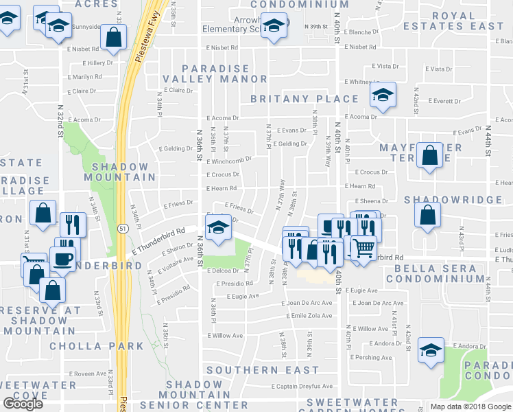 map of restaurants, bars, coffee shops, grocery stores, and more near 14007 North 37th Street in Phoenix