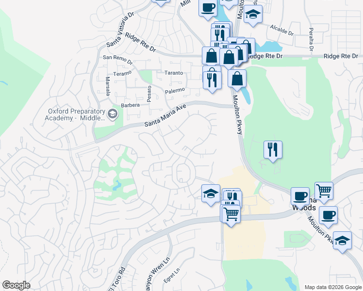 map of restaurants, bars, coffee shops, grocery stores, and more near 3056 Via Serena North in Laguna Woods