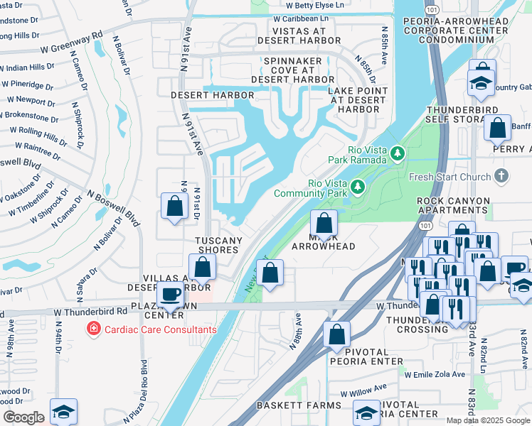 map of restaurants, bars, coffee shops, grocery stores, and more near 13840 North Desert Harbor Drive in Peoria