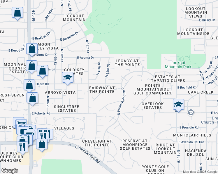 map of restaurants, bars, coffee shops, grocery stores, and more near 1329 East Canterbury Drive in Phoenix