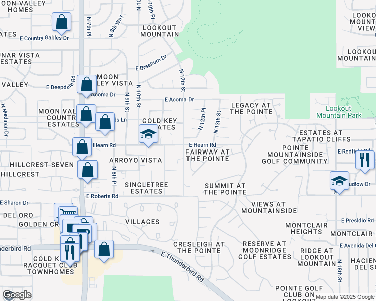 map of restaurants, bars, coffee shops, grocery stores, and more near 1215 East Canterbury Drive in Phoenix