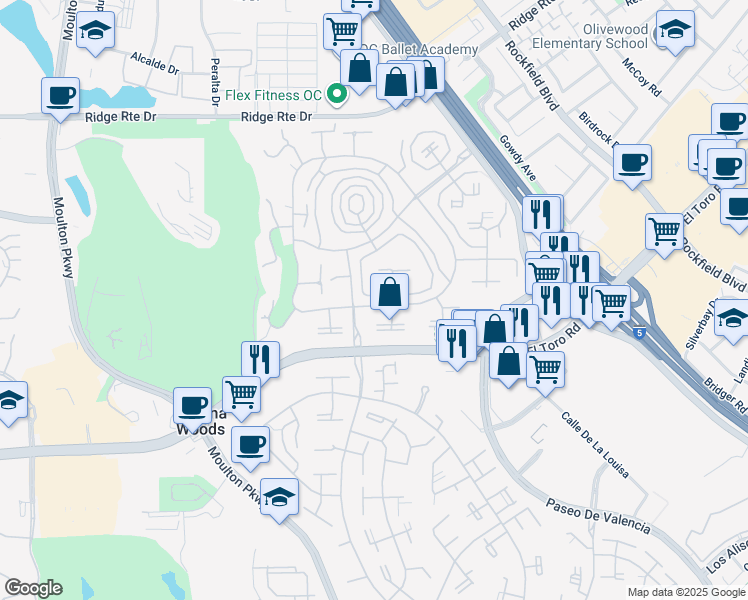 map of restaurants, bars, coffee shops, grocery stores, and more near 2194 Via Mariposa East in Laguna Woods