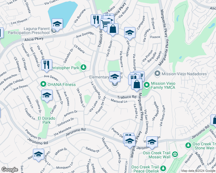 map of restaurants, bars, coffee shops, grocery stores, and more near 23992 Via La Coruna in Mission Viejo