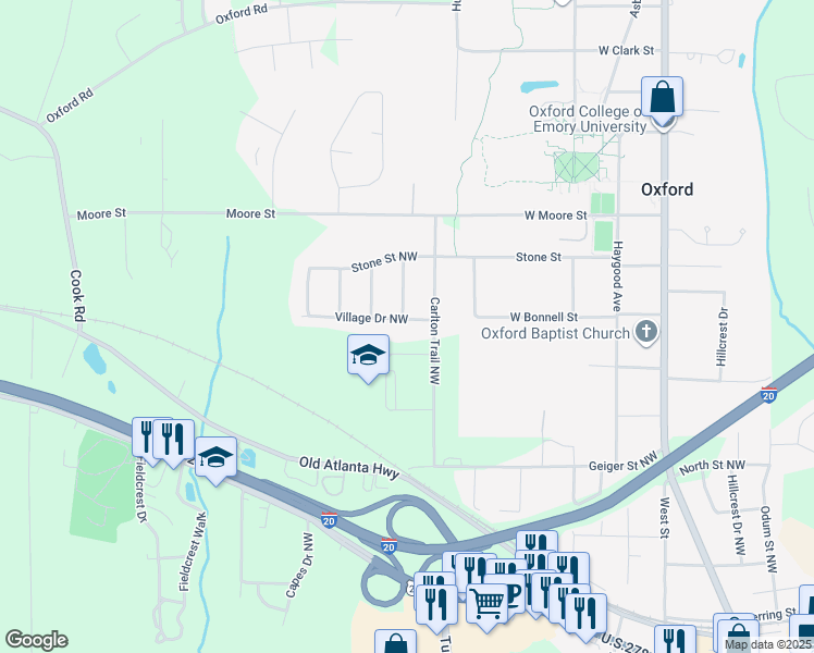 map of restaurants, bars, coffee shops, grocery stores, and more near 9129 Village Drive Northwest in Covington