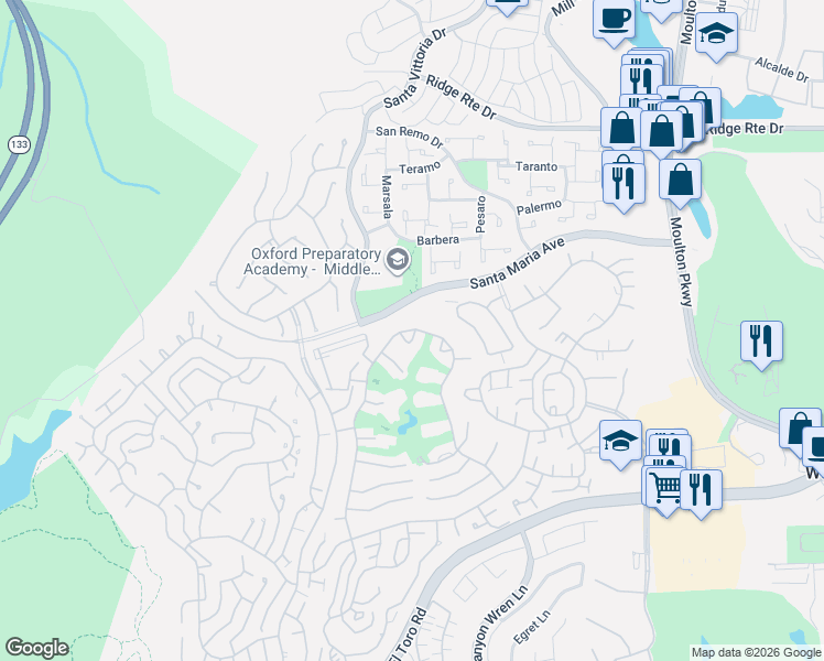 map of restaurants, bars, coffee shops, grocery stores, and more near 5499 Paseo Del Lago in Laguna Woods