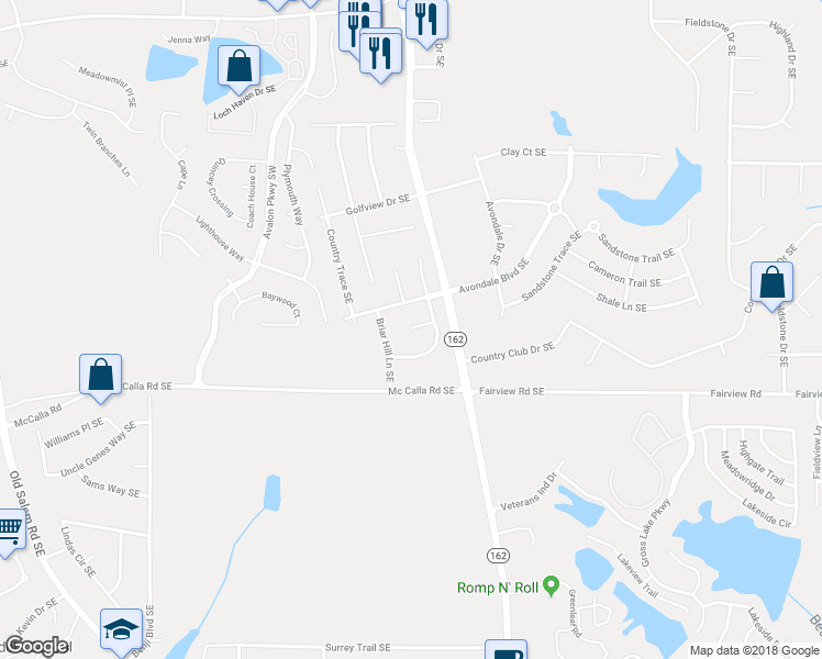 map of restaurants, bars, coffee shops, grocery stores, and more near 2101 Meadowview Court Southeast in Conyers