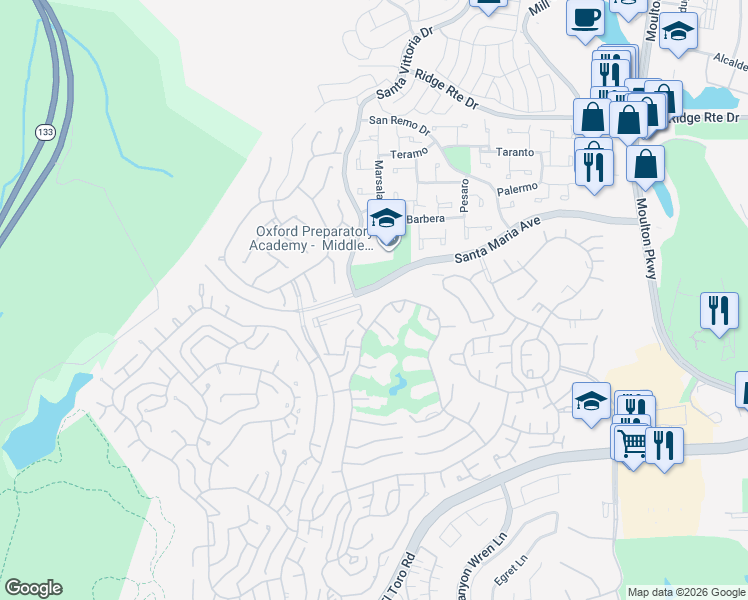 map of restaurants, bars, coffee shops, grocery stores, and more near 5500 Paseo Del Lago in Laguna Woods