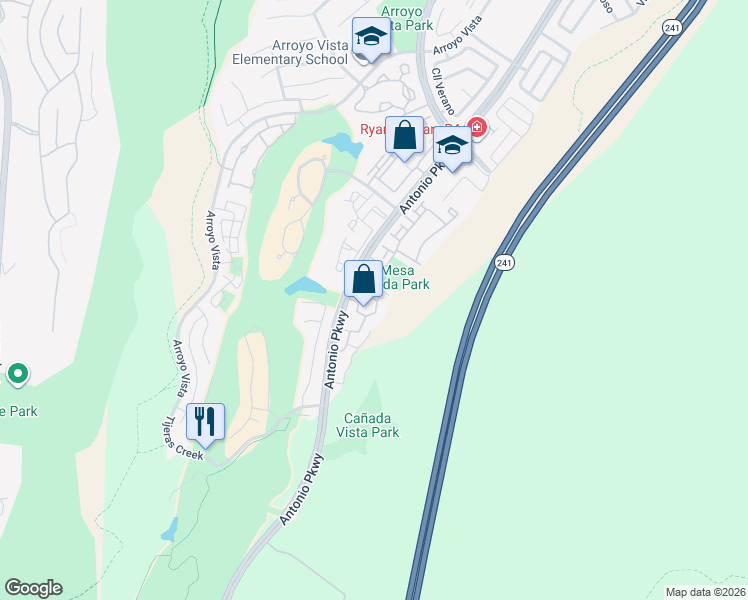 map of restaurants, bars, coffee shops, grocery stores, and more near 10 Vía Lampara in Rancho Santa Margarita