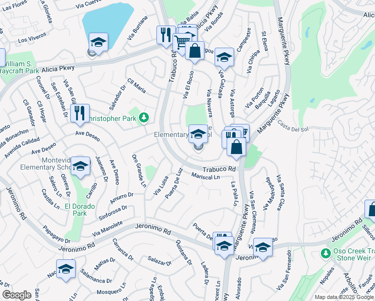 map of restaurants, bars, coffee shops, grocery stores, and more near 23992 Via La Coruna in Mission Viejo