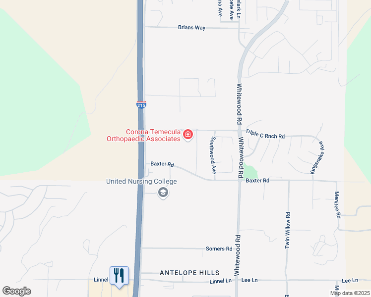 map of restaurants, bars, coffee shops, grocery stores, and more near 28078 Baxter Road in Murrieta