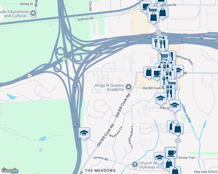 map of restaurants, bars, coffee shops, grocery stores, and more near 5189 Seaside Court in College Park