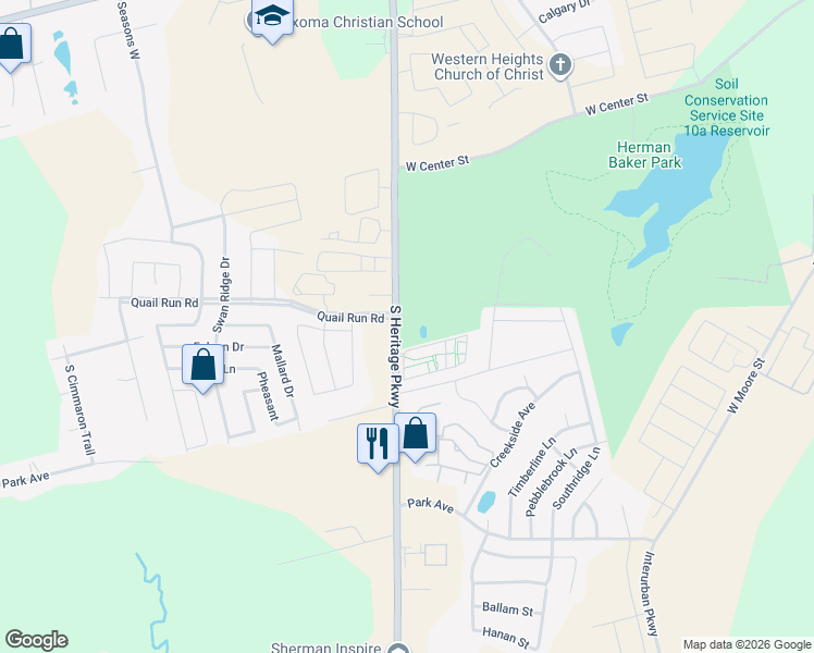 map of restaurants, bars, coffee shops, grocery stores, and more near 1000 South Heritage Parkway in Sherman