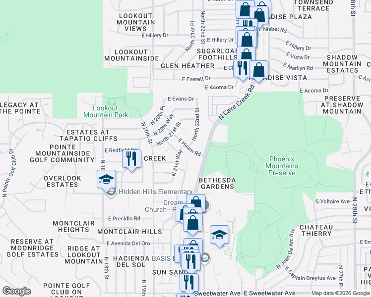 map of restaurants, bars, coffee shops, grocery stores, and more near 14202 North 22nd Street in Phoenix