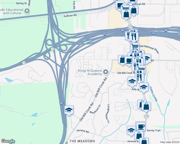 map of restaurants, bars, coffee shops, grocery stores, and more near 5189 Seaside Court in College Park