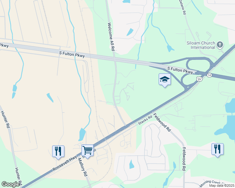 map of restaurants, bars, coffee shops, grocery stores, and more near 5032-5058 Welcome All Road in Atlanta