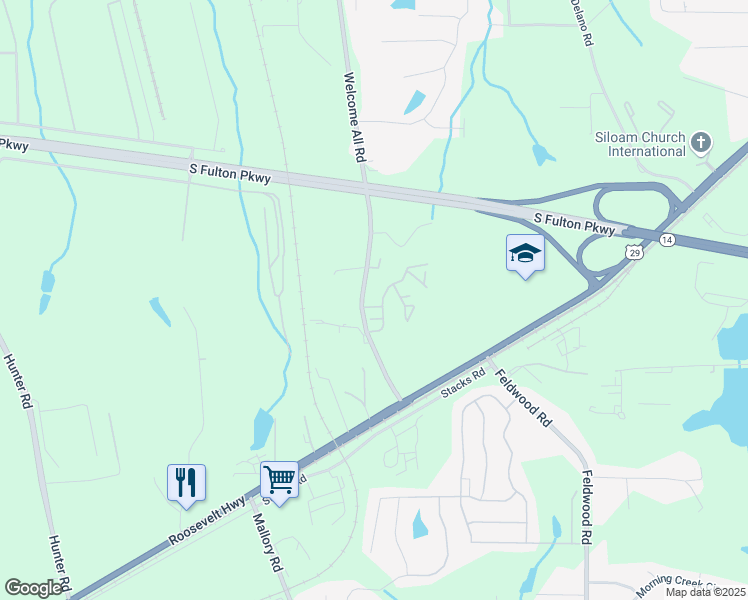 map of restaurants, bars, coffee shops, grocery stores, and more near 5032-5058 Welcome All Road in Atlanta
