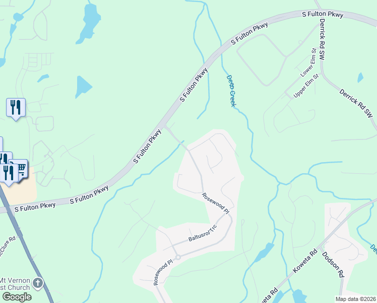 map of restaurants, bars, coffee shops, grocery stores, and more near 6504 Muirfield Point in Fairburn