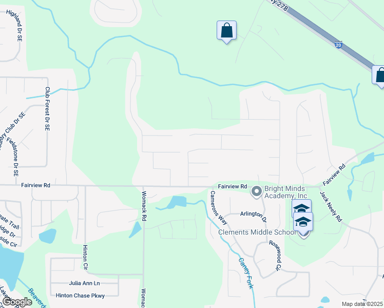 map of restaurants, bars, coffee shops, grocery stores, and more near 31 Windcrest Drive in Covington