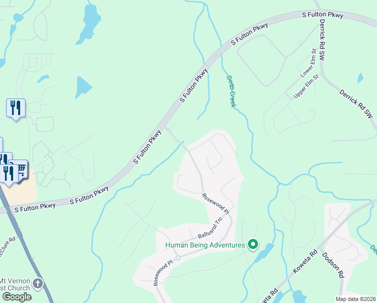 map of restaurants, bars, coffee shops, grocery stores, and more near 6504 Muirfield Point in Fairburn