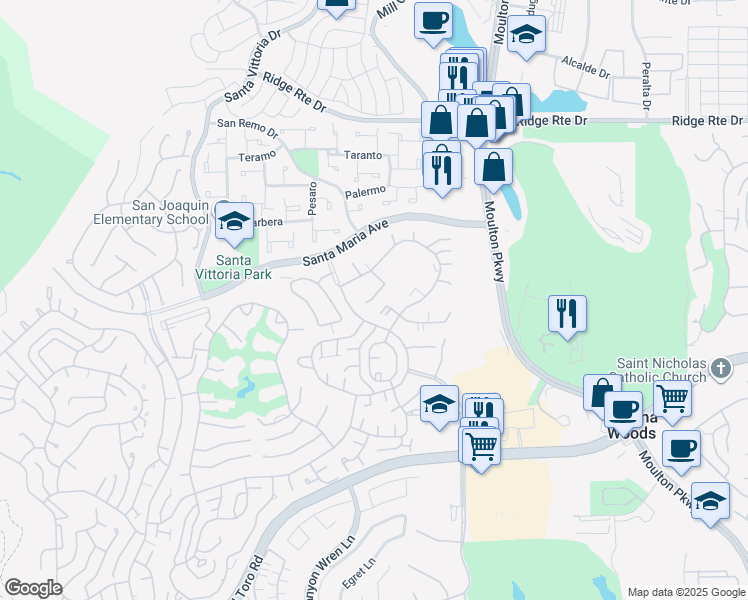 map of restaurants, bars, coffee shops, grocery stores, and more near 3062 Via Serena South in Laguna Woods