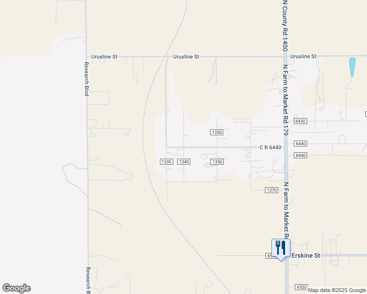map of restaurants, bars, coffee shops, grocery stores, and more near 1400 North County Road 1340 in Lubbock