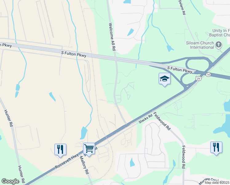 map of restaurants, bars, coffee shops, grocery stores, and more near 5032 Welcome All Road in Atlanta