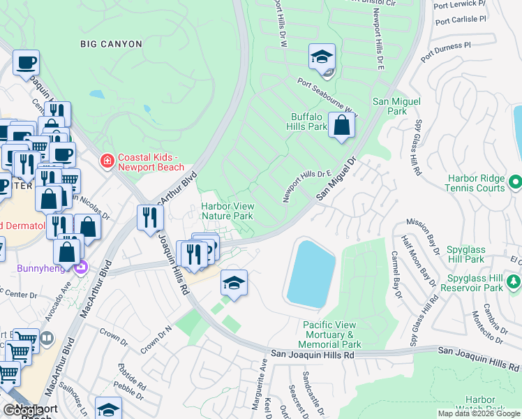 map of restaurants, bars, coffee shops, grocery stores, and more near 1955 Port Laurent Place in Newport Beach