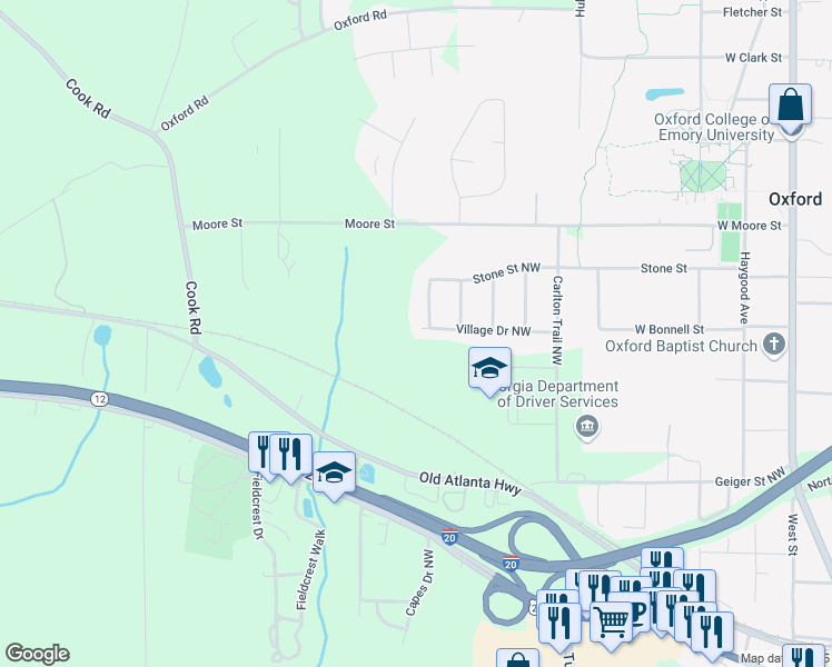 map of restaurants, bars, coffee shops, grocery stores, and more near 9265 Cedar Ridge Drive Northwest in Covington