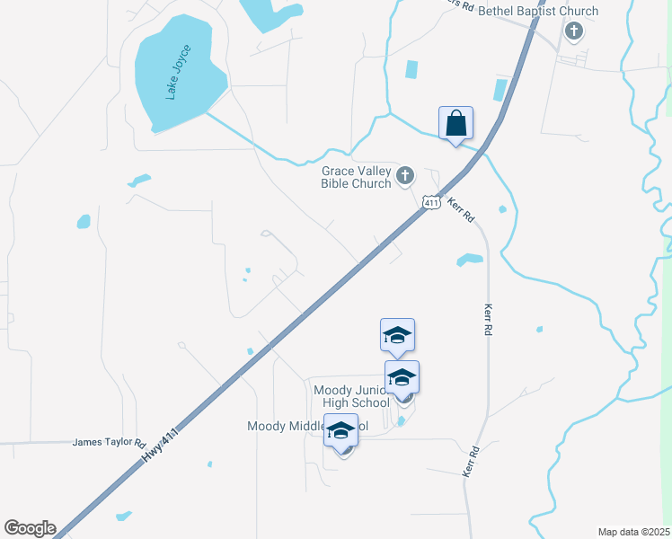 map of restaurants, bars, coffee shops, grocery stores, and more near 4027 Moody Parkway in Moody