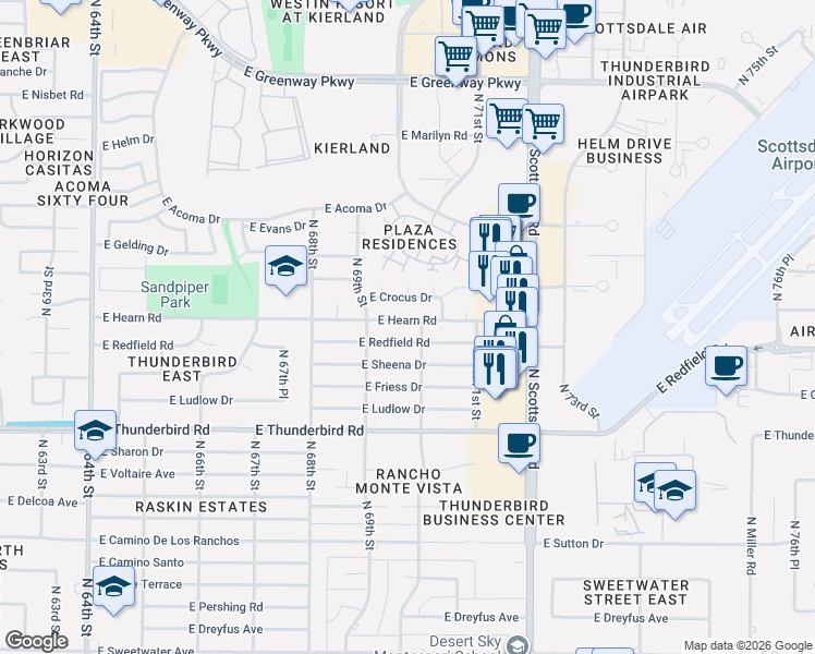 map of restaurants, bars, coffee shops, grocery stores, and more near 7002 East Hearn Road in Scottsdale