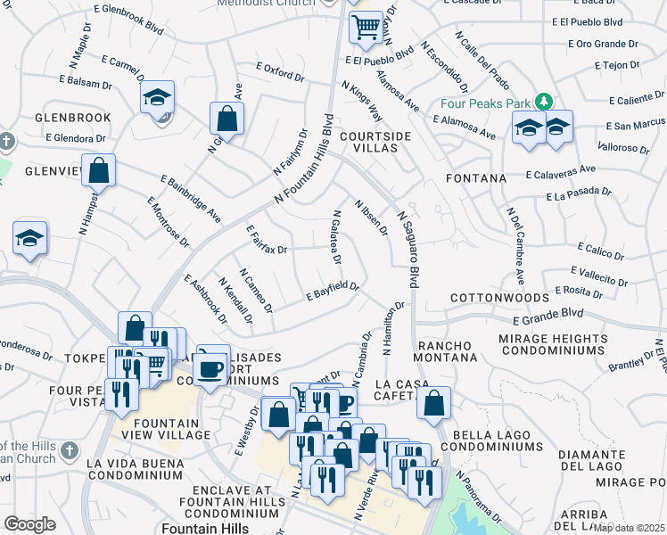 map of restaurants, bars, coffee shops, grocery stores, and more near 14031 Sussex Place in Fountain Hills