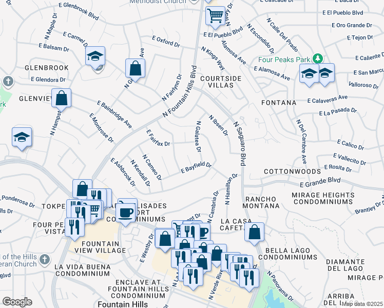 map of restaurants, bars, coffee shops, grocery stores, and more near 14031 Sussex Place in Fountain Hills