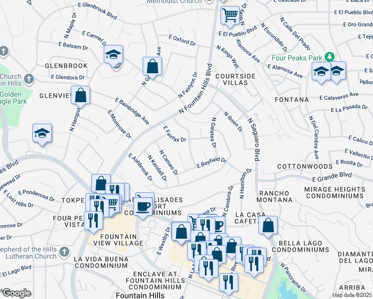 map of restaurants, bars, coffee shops, grocery stores, and more near 14046 North Edgeworth Drive in Fountain Hills