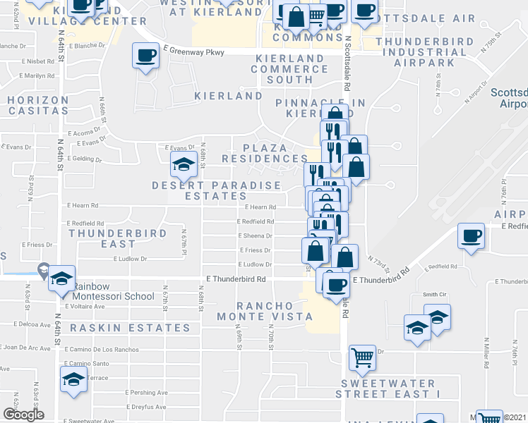 map of restaurants, bars, coffee shops, grocery stores, and more near 7002 East Hearn Road in Scottsdale